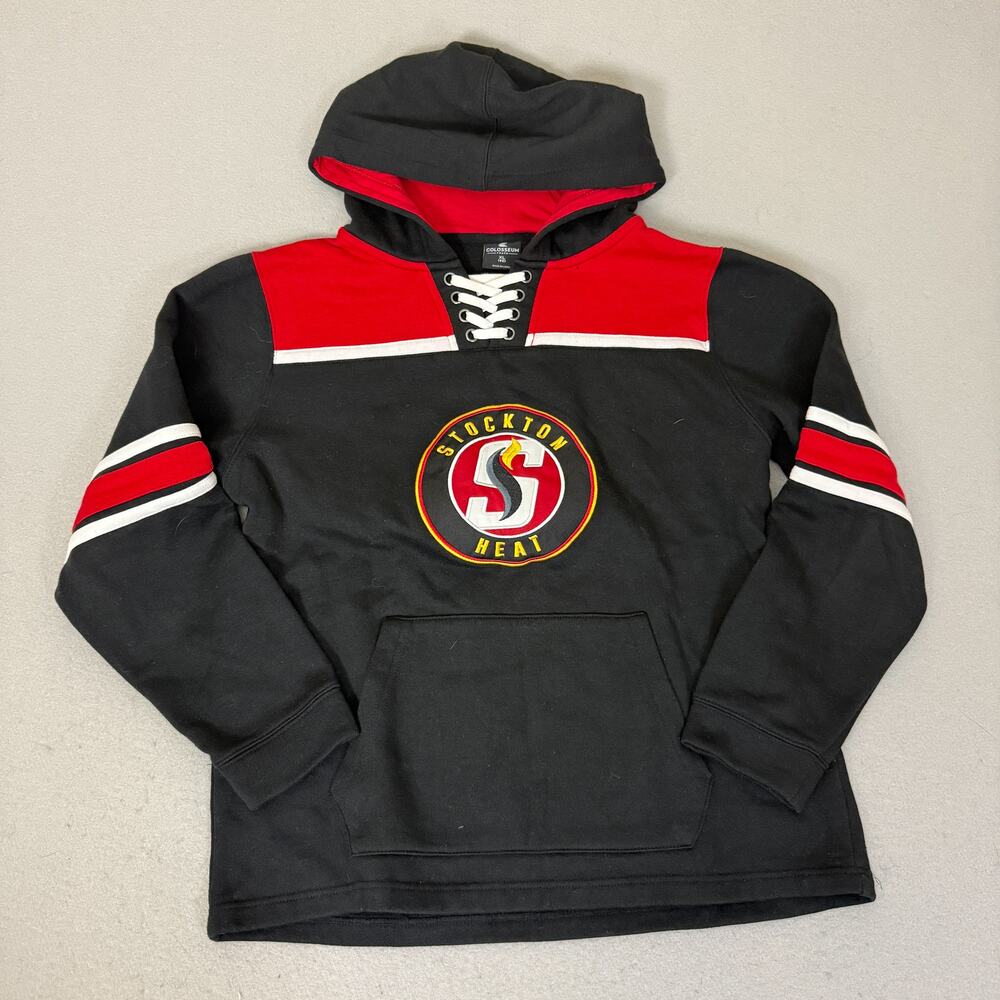 Colosseum Youth XL Stockton Heat Hockey Hoodie Black Red Lace Neck Sweatshirt